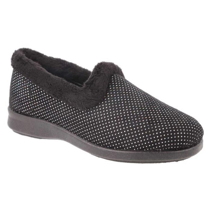 Women's Wide Fit DB Betony Slippers in Rose Velour / Shiny Dot - Image 1