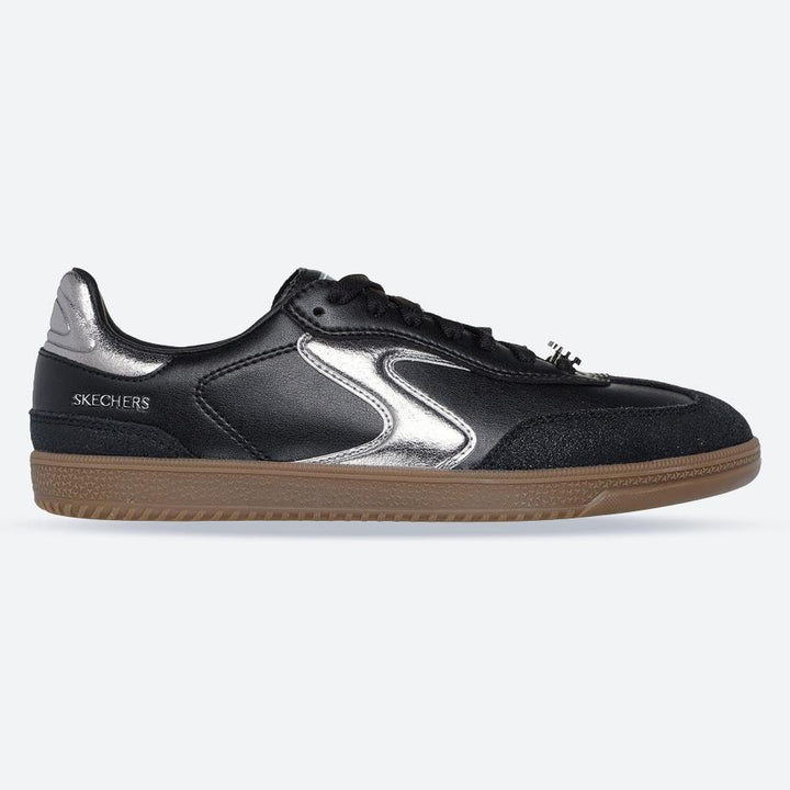 Women's Wide Fit Skechers 185236 Hotshot Cool Glow Trainers in Black/Silver - Image 1