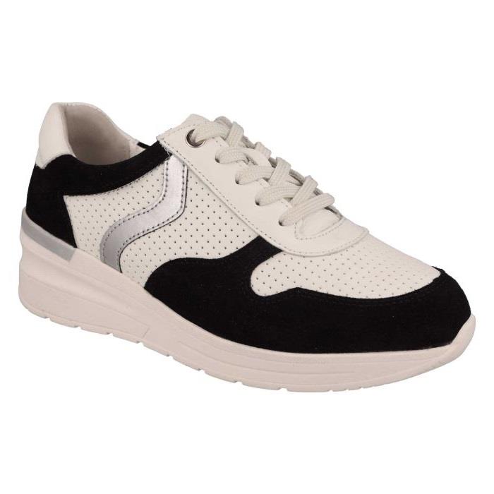 Women's Wide Fit DB Speedwell Trainers in White Leather / Black Suede - Image 3