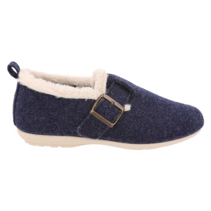 Women's Wide Fit DB Gracie Buckle Slippers in Navy Felt - Image 2