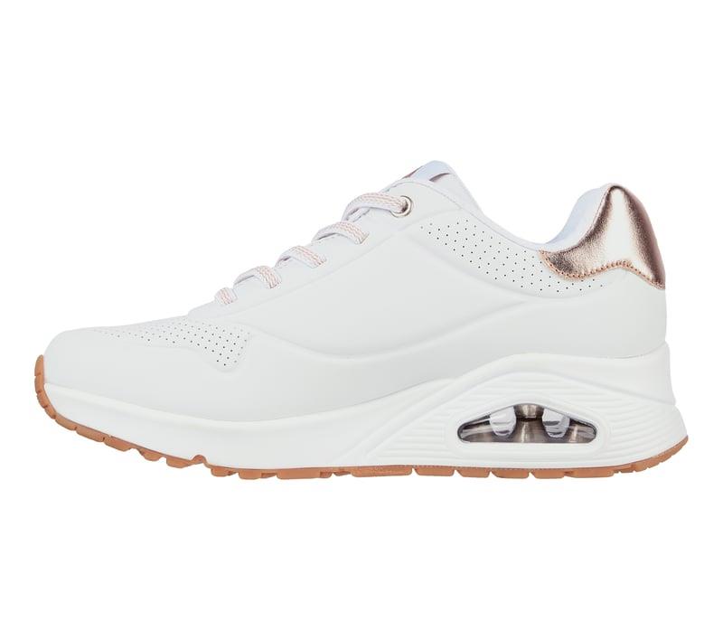 Women's Wide Fit Skechers Uno 155196W Shimmer Away Trainers - White