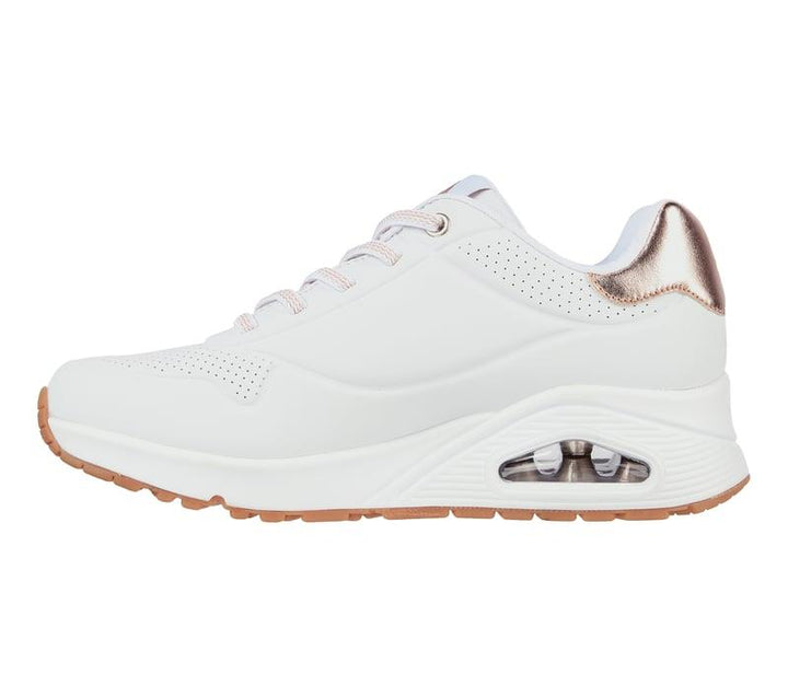 Women's Wide Fit Skechers Uno 155196W Shimmer Away Trainers - White