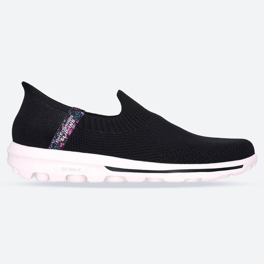 Women's Wide Fit Skechers 124799 Slip-ins Go Walk Travel Trainers in Black - Image 1