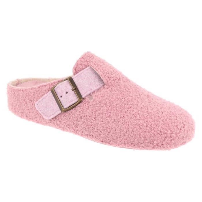 Women's Wide Fit DB Gill Buckle Mule Slippers in Pink Fleece - Image 4