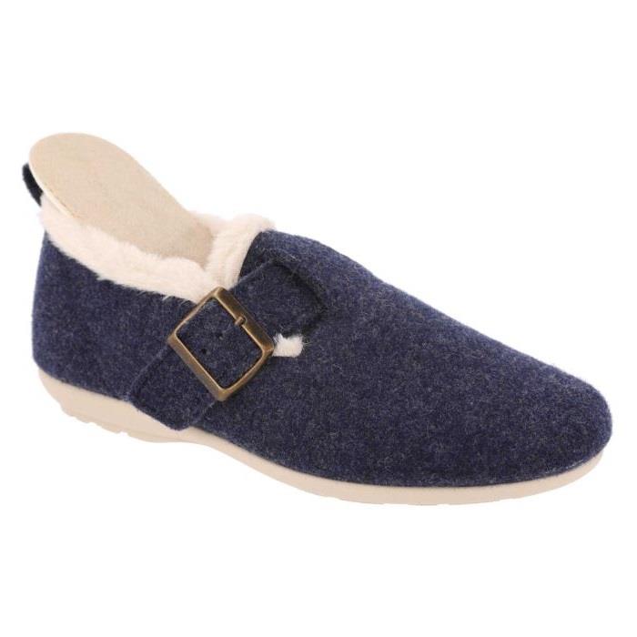 Women's Wide Fit DB Gracie Buckle Slippers in Navy Felt - Image 1