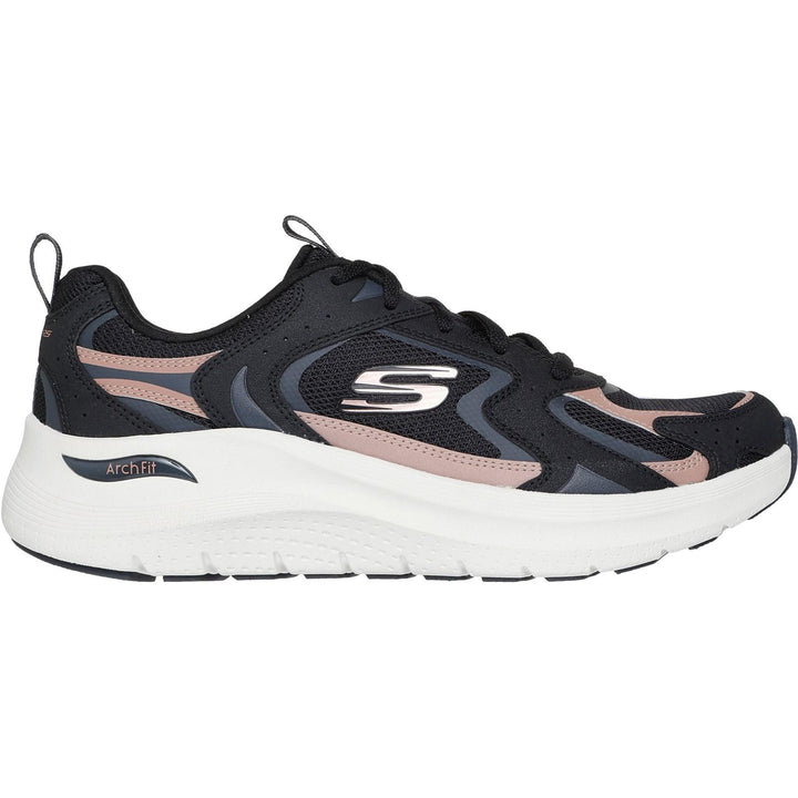 Women's Wide Fit Skechers 150332 Arch Fit 2.0 Vintage Luxe Trainers in Black/Rose Gold - Image 1