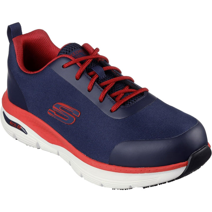Men's Wide Fit Skechers 200086EC Arch Fit Ringstap Safety Trainers - Red/Navy