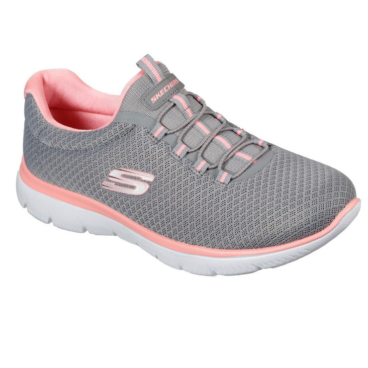 Women's Wide Fit Skechers 12980 Summits Slip On Sports Trainers - Grey/Pink