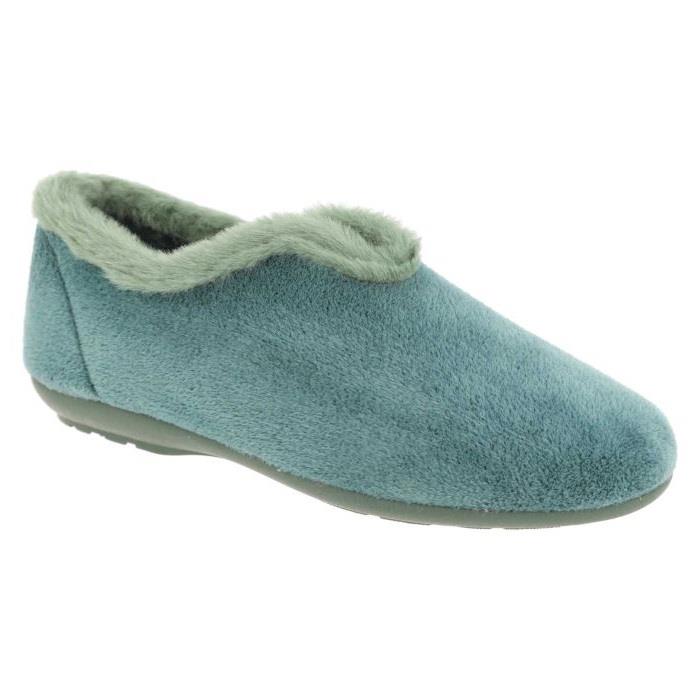 Women's Wide Fit DB Faye Slip on Slippers in Navy Velour - Image 1