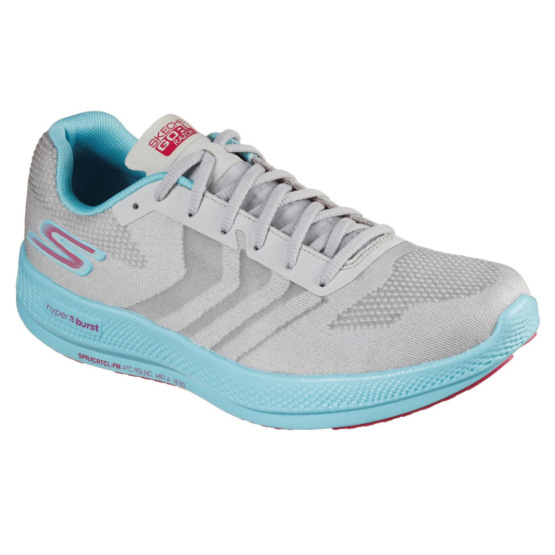 Women's Wide Fit Skechers 130001  Go Run Razor + Sports Trainers - Grey/Aqua/Pink