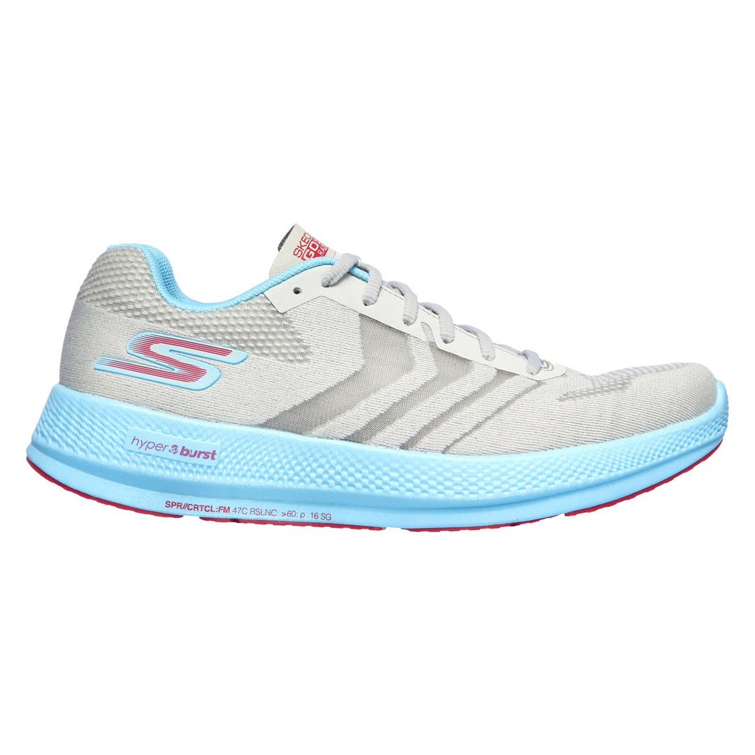 Women's Wide Fit Skechers 130001  Go Run Razor + Sports Trainers - Grey/Aqua/Pink