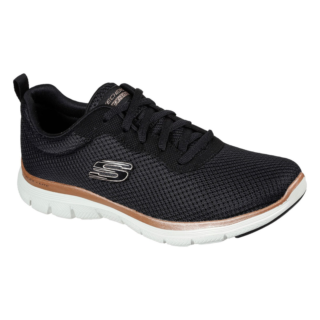 Womens Wide Fit Skechers Flex Appeal 4.0 149303 Brilliant Walking Trainers - Black/Rose Gold