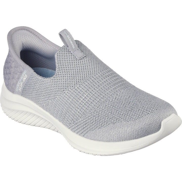 Women's Wide Fit Skechers 149709W Slip-ins Ultra Flex 3.0 Smooth Step Trainers - Light Grey