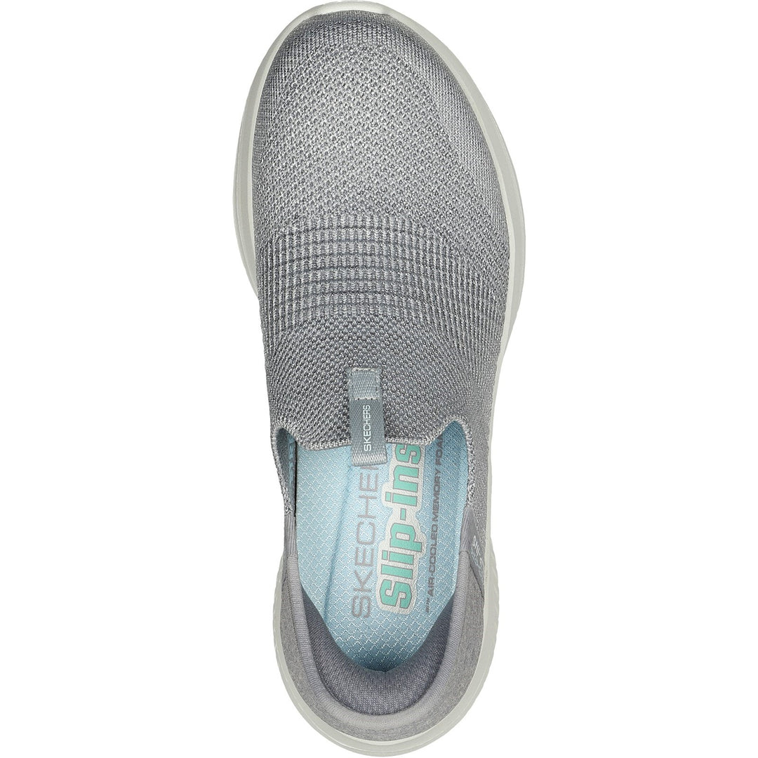 Women's Wide Fit Skechers 149709W Slip-ins Ultra Flex 3.0 Smooth Step Trainers - Light Grey