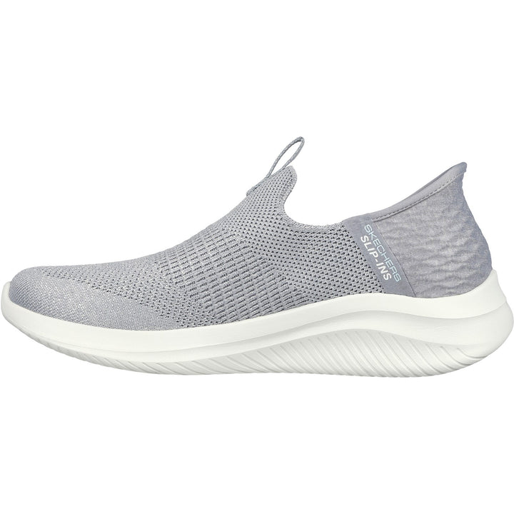 Women's Wide Fit Skechers 149709W Slip-ins Ultra Flex 3.0 Smooth Step Trainers - Light Grey