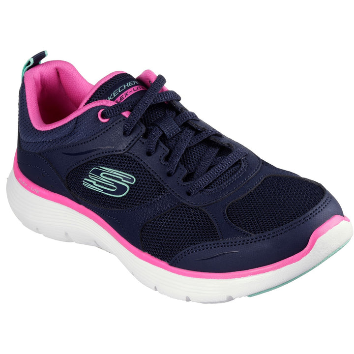 Womens Wide Fit Skechers 150202 Flex Appeal 5.0 Fresh Touch Trainers in Navy/Hot Pink - Image 1