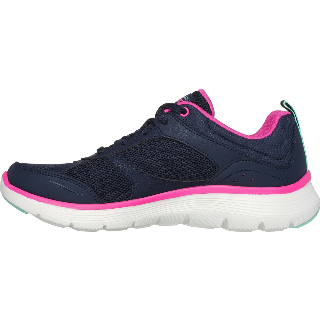 Womens Wide Fit Skechers 150202 Flex Appeal 5.0 Fresh Touch Trainers in Navy/Hot Pink - Image 4