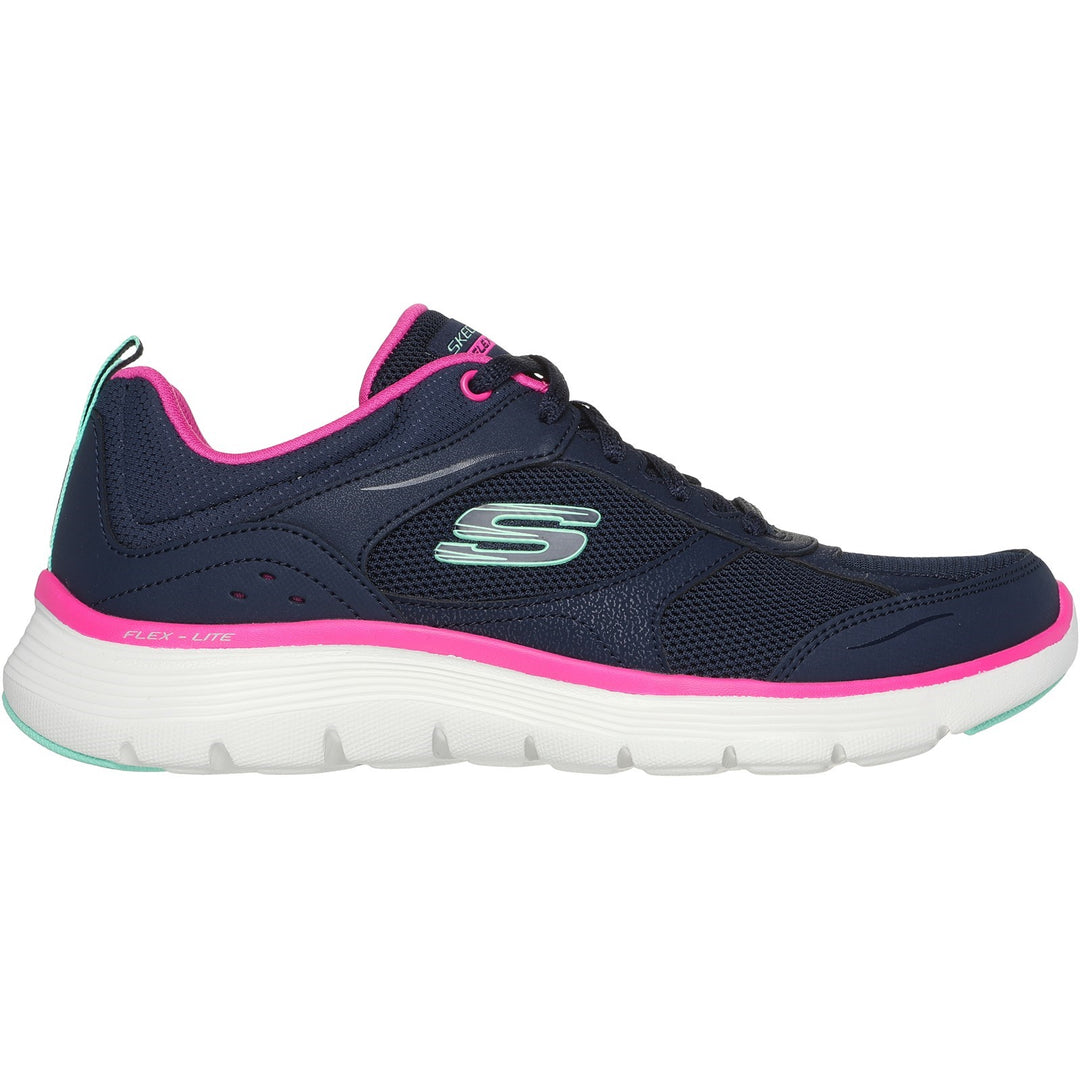 Womens Wide Fit Skechers 150202 Flex Appeal 5.0 Fresh Touch Trainers in Navy/Hot Pink - Image 2