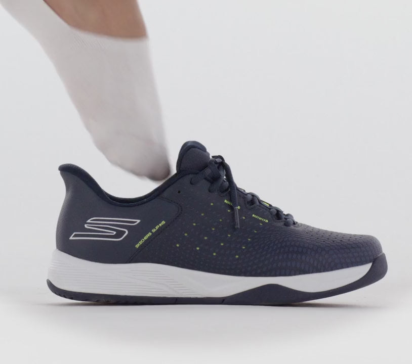 Men's Relaxed Fit Skechers 246101 Slip-ins Viper Court Reload Trainers in Navy/Yellow - Image 4