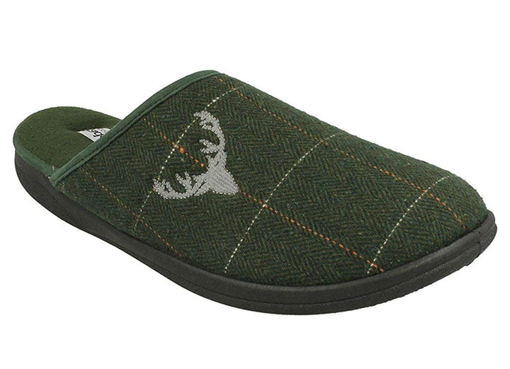 Mens Wide Fit Padders Stag Mule Slippers